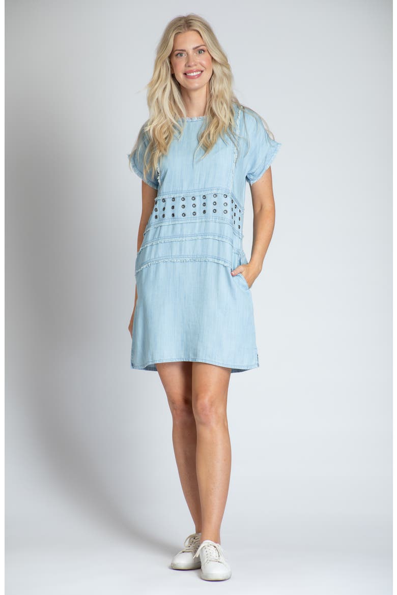 Frayed Grommet A-Line Chambray Dress, Alternate, color, LIGHT INDIGO