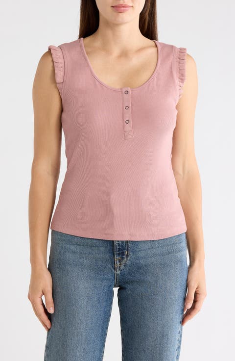 Scoop Neck Rib Knit Henley