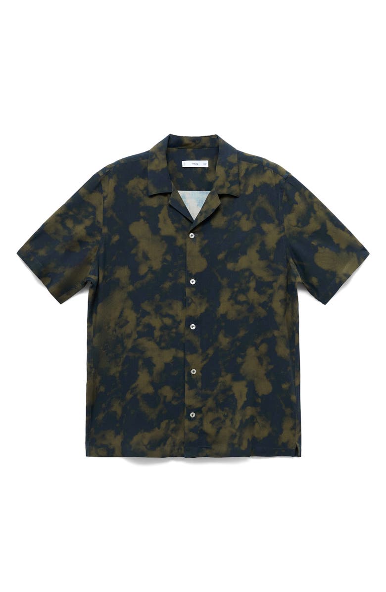 MANGO Fluid Print Camp Shirt, Alternate, color, Olive Green