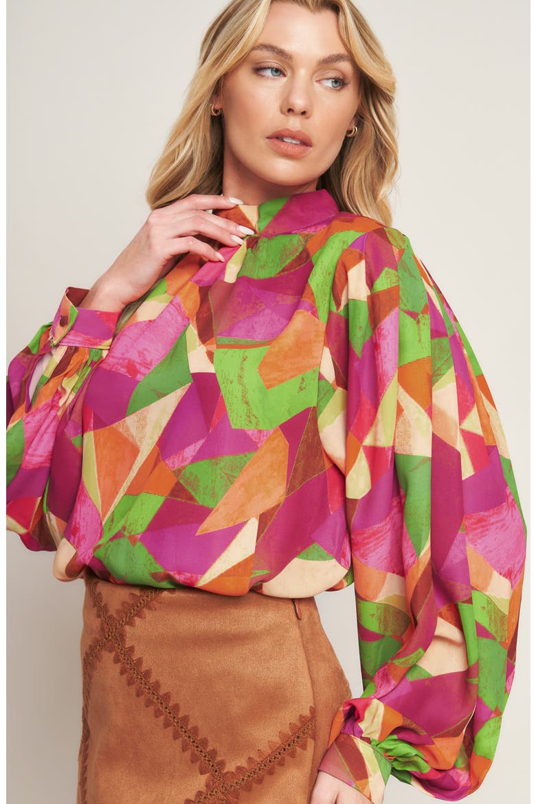 Long Sleeve Woven Top, Alternate, color, MAGENTA GREEN