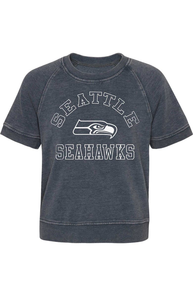 Outerstuff Girls Juniors Heather Charcoal Seattle Seahawks Cheer Squad Raglan T-Shirt, Alternate, color, Heather Charcoal