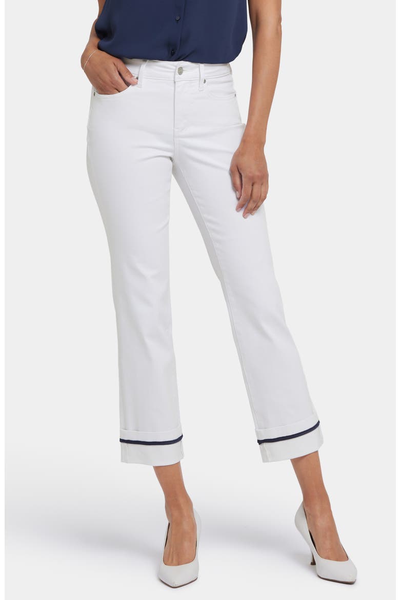 Marilyn High Waist Contrast Detail Wide Cuff Ankle Jeans, Main, color, OPTIC WHITE