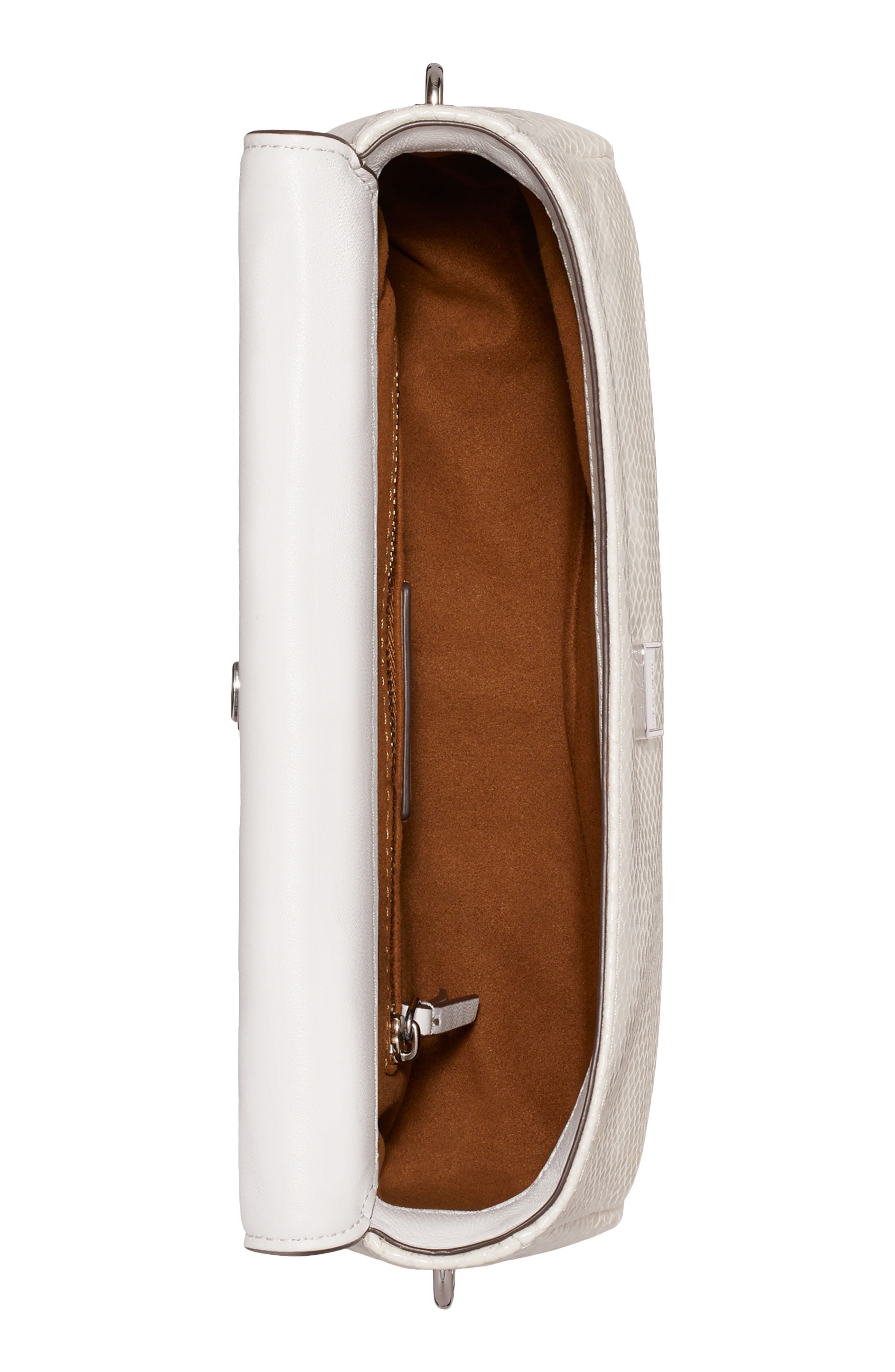 Tory Burch Small Charlie Snakeskin Embossed Leather Shoulder Bag, Alternate, color, Light Gray