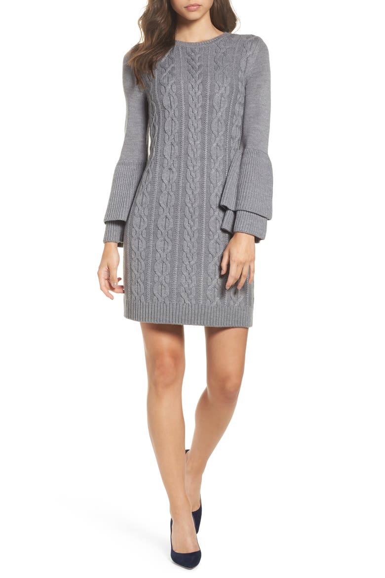 Mixed Cable Sweater Dress, Main, color, GREY