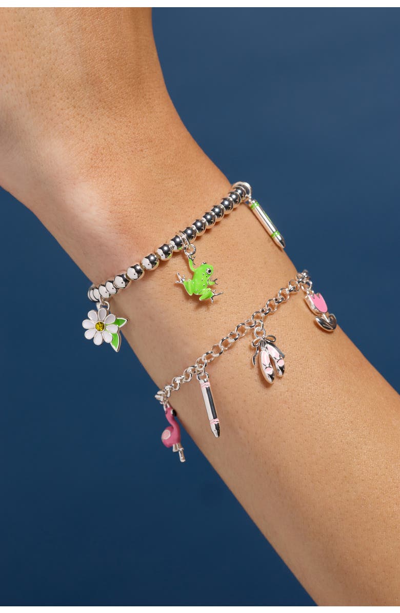 Alex and Ani Crayola x Alex and Ani Fan Favorites Tickle Me Pink Charm Bracelet, Alternate, color, Silver