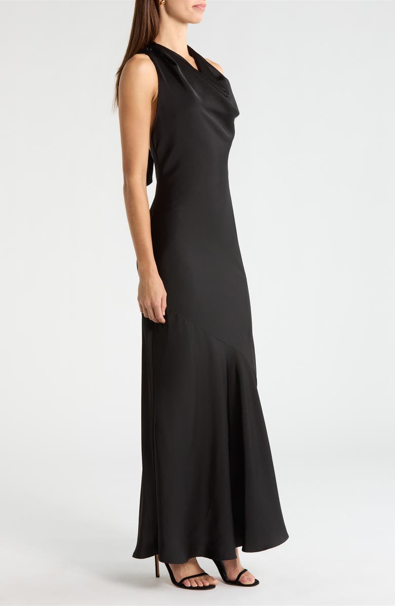ASTR the Label Varya Cowl Neck Satin Maxi Slipdress, Alternate, color, Black