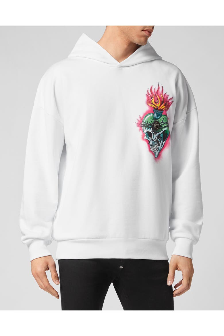 Hoodie Sweatshirt Love Tattoo Men, Main, color, white