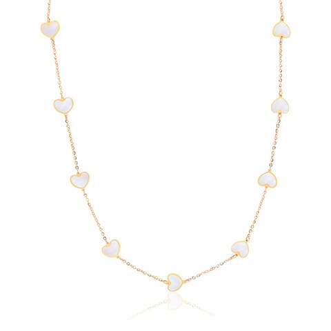 Mother of Pearl Heart Station Necklace