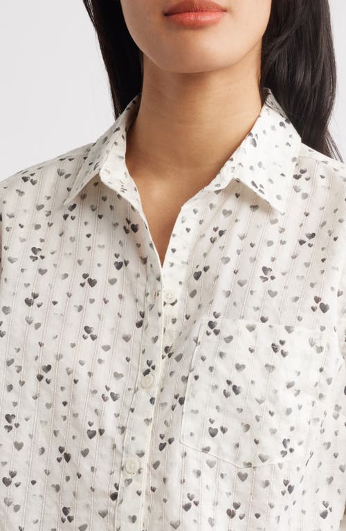 Beachlunchlounge Karolee Heart Print Cotton Button-up Shirt In Jack Of Hearts