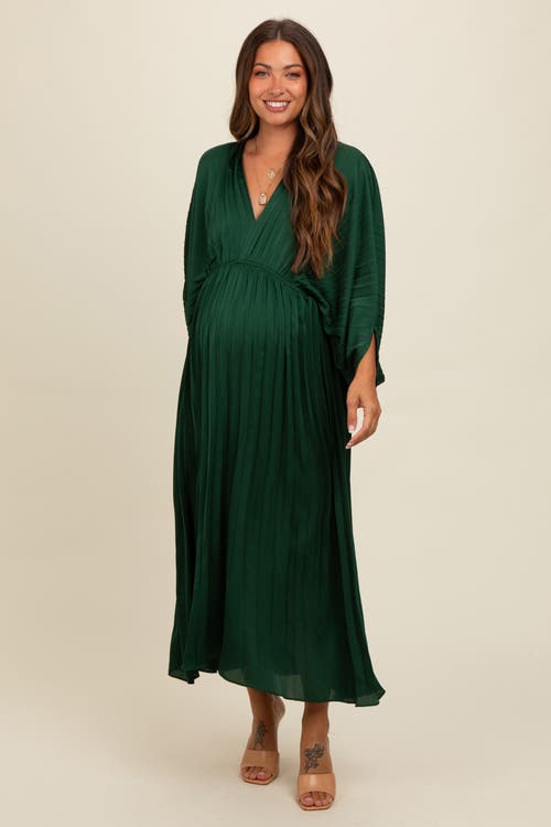 Pinkblush Satin Pleated V-neck Maxi Dress In Green
