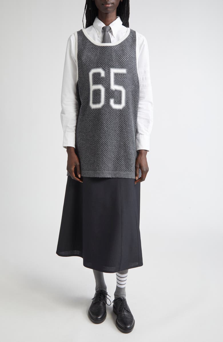 Thom Browne Athletic Mesh Basketball Jersey Sweater Vest, Alternate, color, Medium Grey