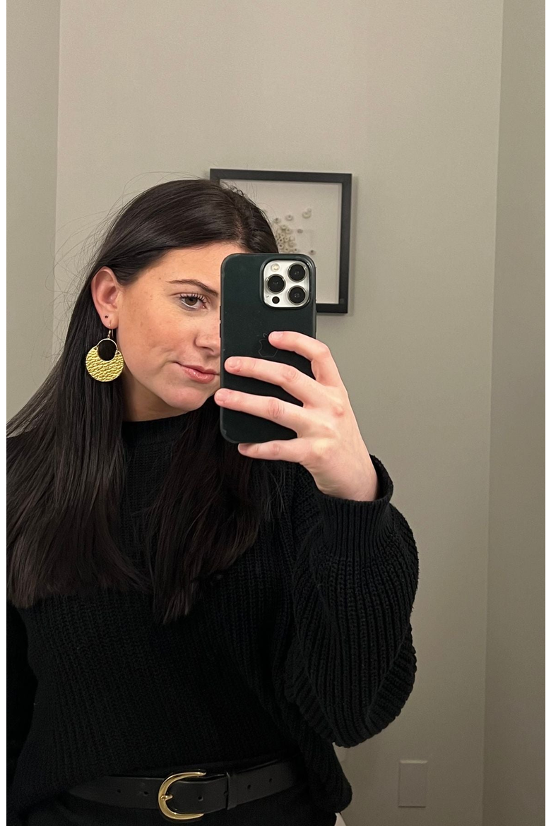 Ninas Leather Earrings, Alternate, color, Hammered Gold