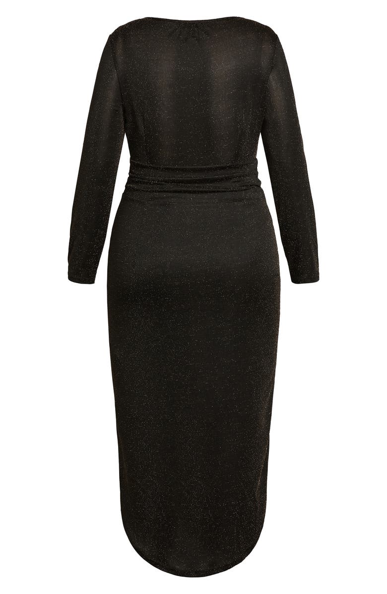 City Chic Kaitlyn Metallic Long Sleeve High-Low Maxi Dress, Alternate, color, Black