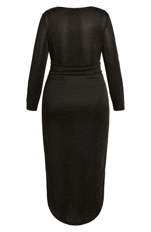 City Chic Kaitlyn Metallic Long Sleeve High-low Maxi Dress In Black