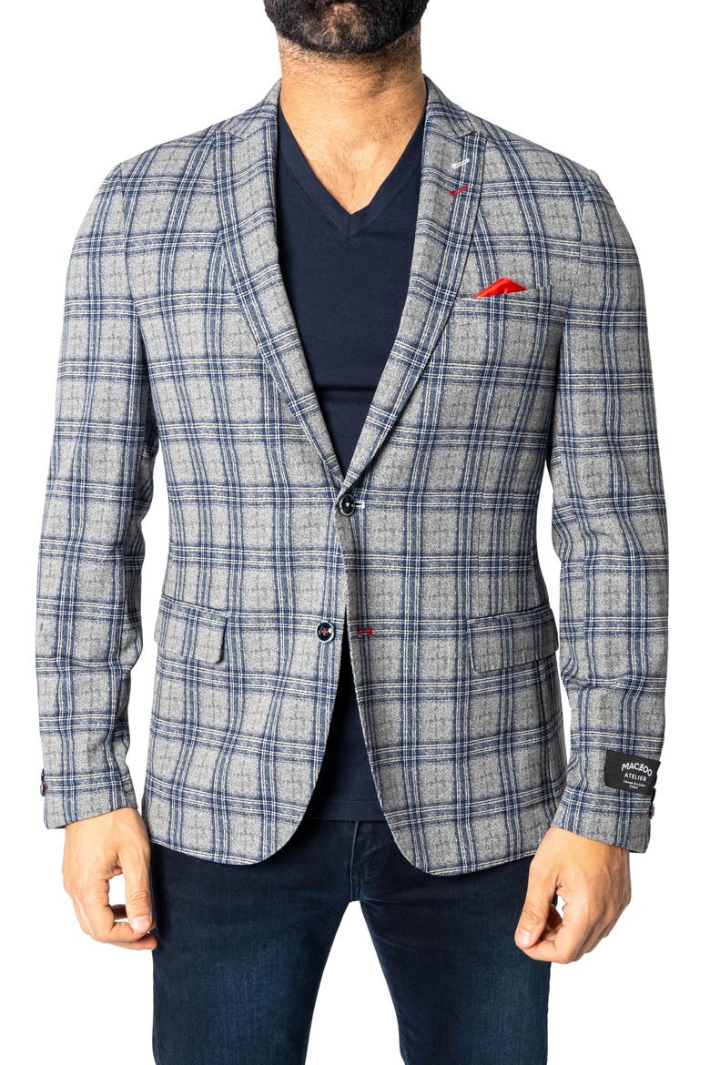 Descartes Unconstructed Plaid Cretian Blue Blazer, Main, color, BLUE