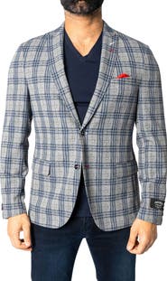 Maceoo Descartes Unconstructed Plaid Cretian Blue Blazer