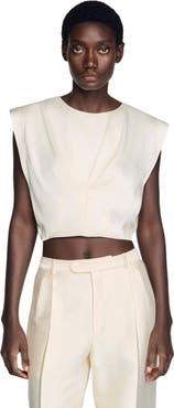 SANDRO Pleated satin crop top