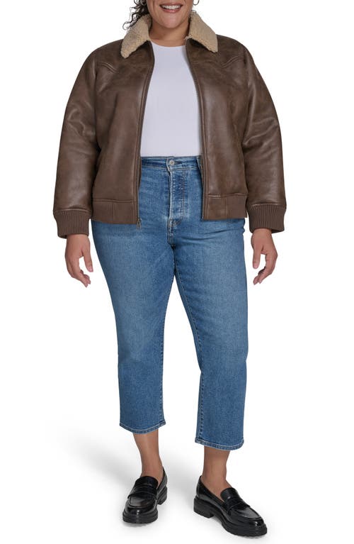 Levi's Faux Shearling Trim Faux Leather Western Bomber Jacket In Brown