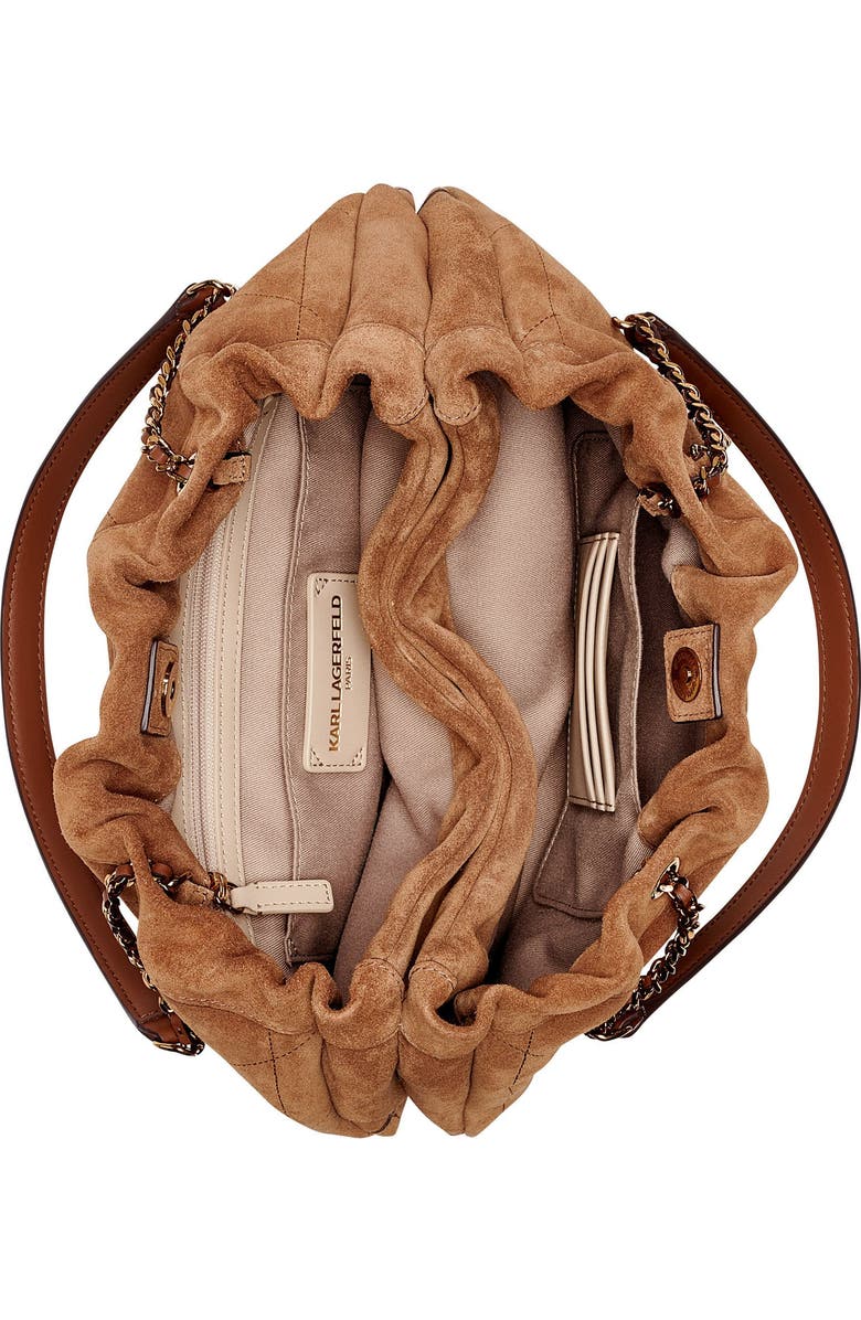 KARL LAGERFELD PARIS Amandine Suede Shoulder, Alternate, color, Cognac
