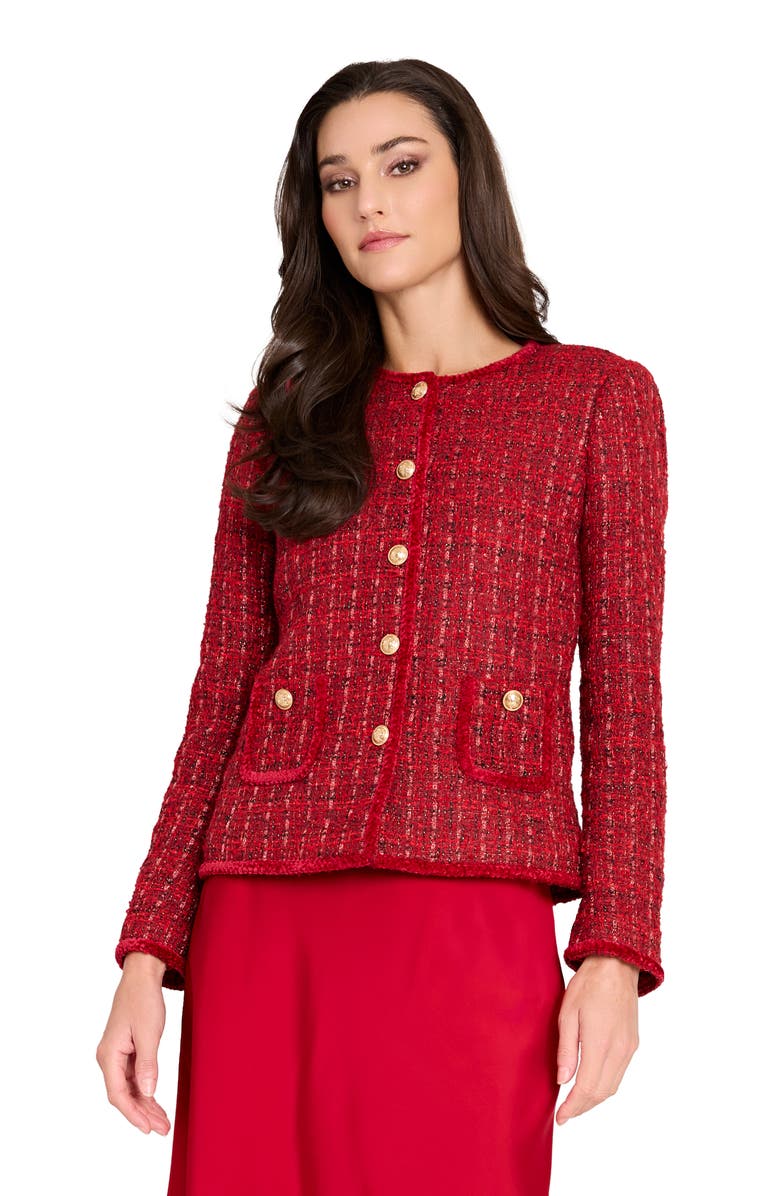 Tahari ASL Bouclé Jacket, Alternate, color, Red Multi