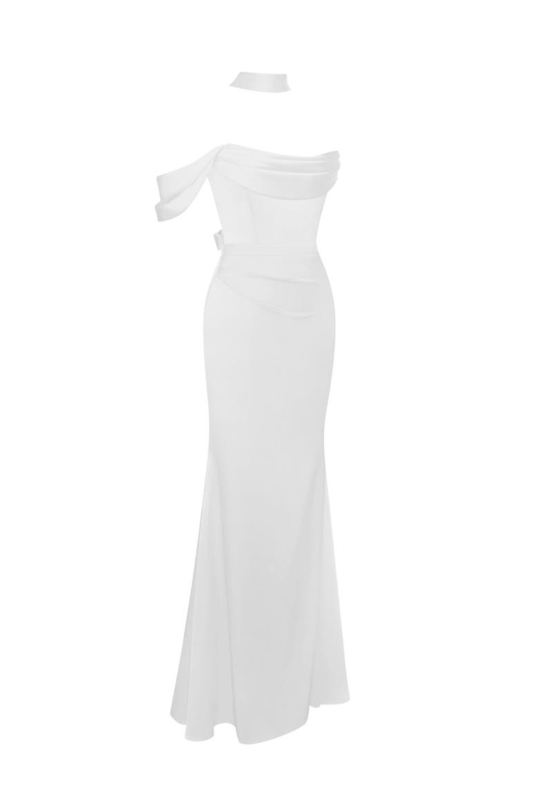 Ivona Halter Neck Satin Maxi Floor-Length Gown, Alternate, color, White