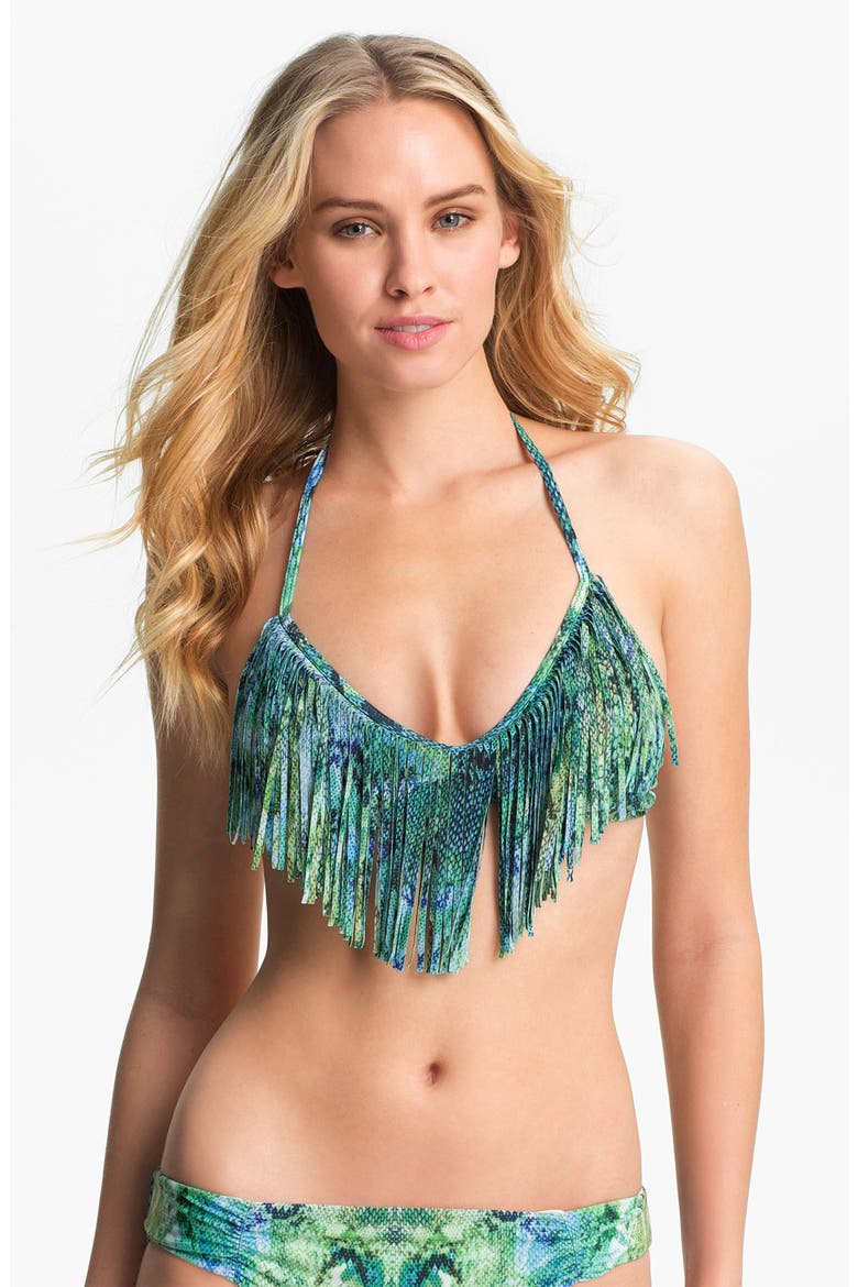 L Space Fringed Halter Bikini Top, Main, color, MULTI