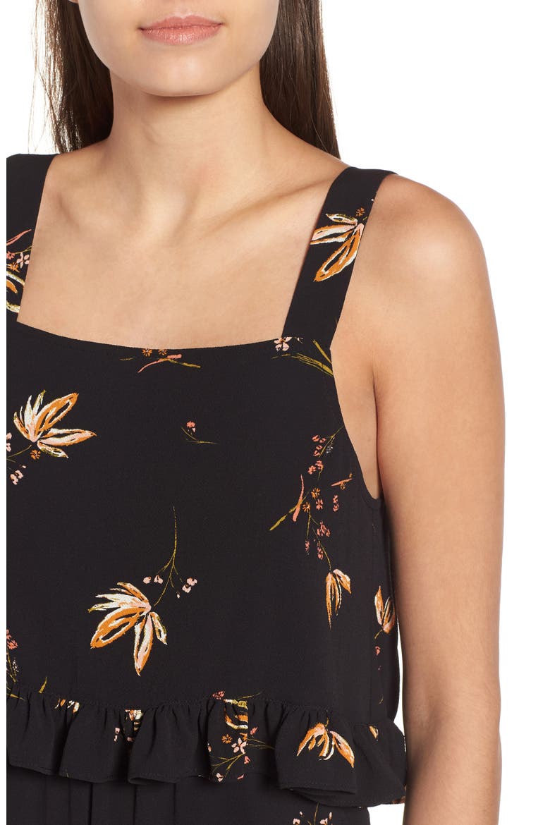 Ruffled Floral Print Jumpsuit, Alternate, color, BLACK CAMILLA SPACED FLORAL