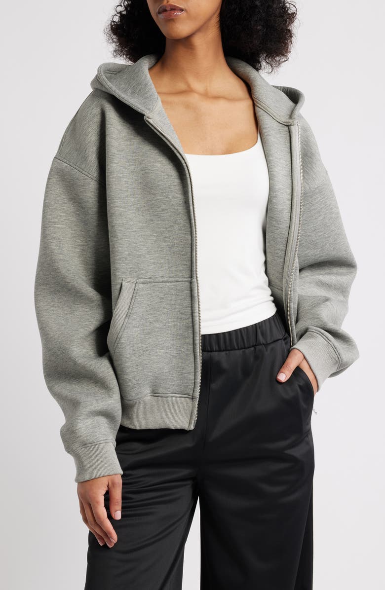 Iets Frans Boxy Scuba Knit Zip Hoodie, Main, color, Grey