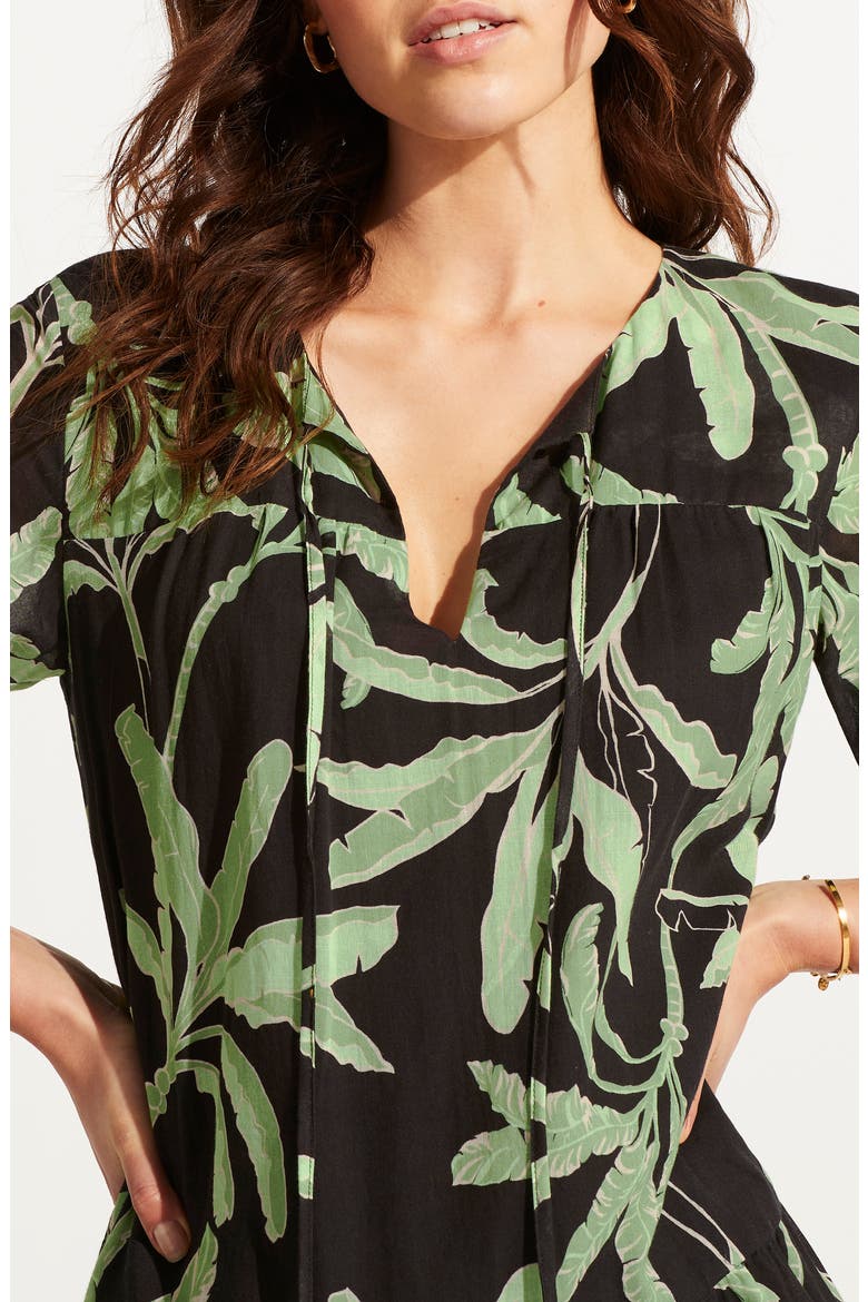 Palm Paradise Three-Quarter Sleeve Cotton Cover-Up Dress, Alternate, color, BLACK