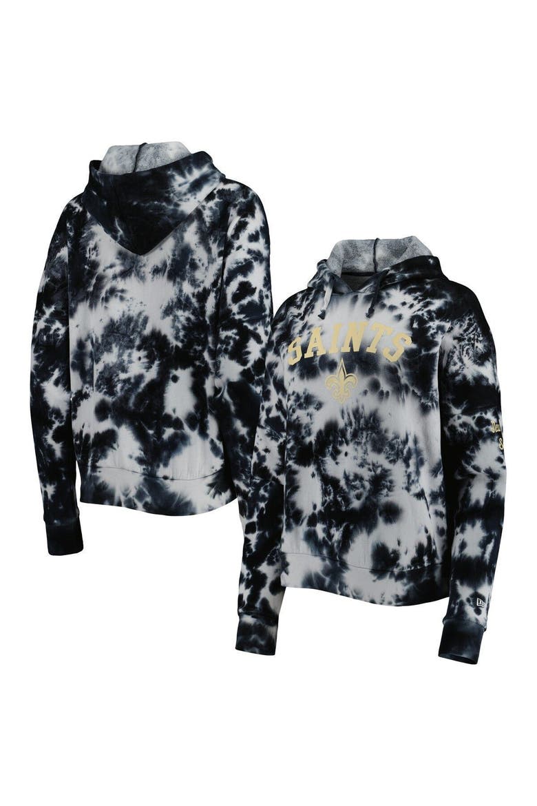 Women's New Era Black New Orleans Saints Cloud Dye Fleece Pullover Hoodie, Alternate, color, Black