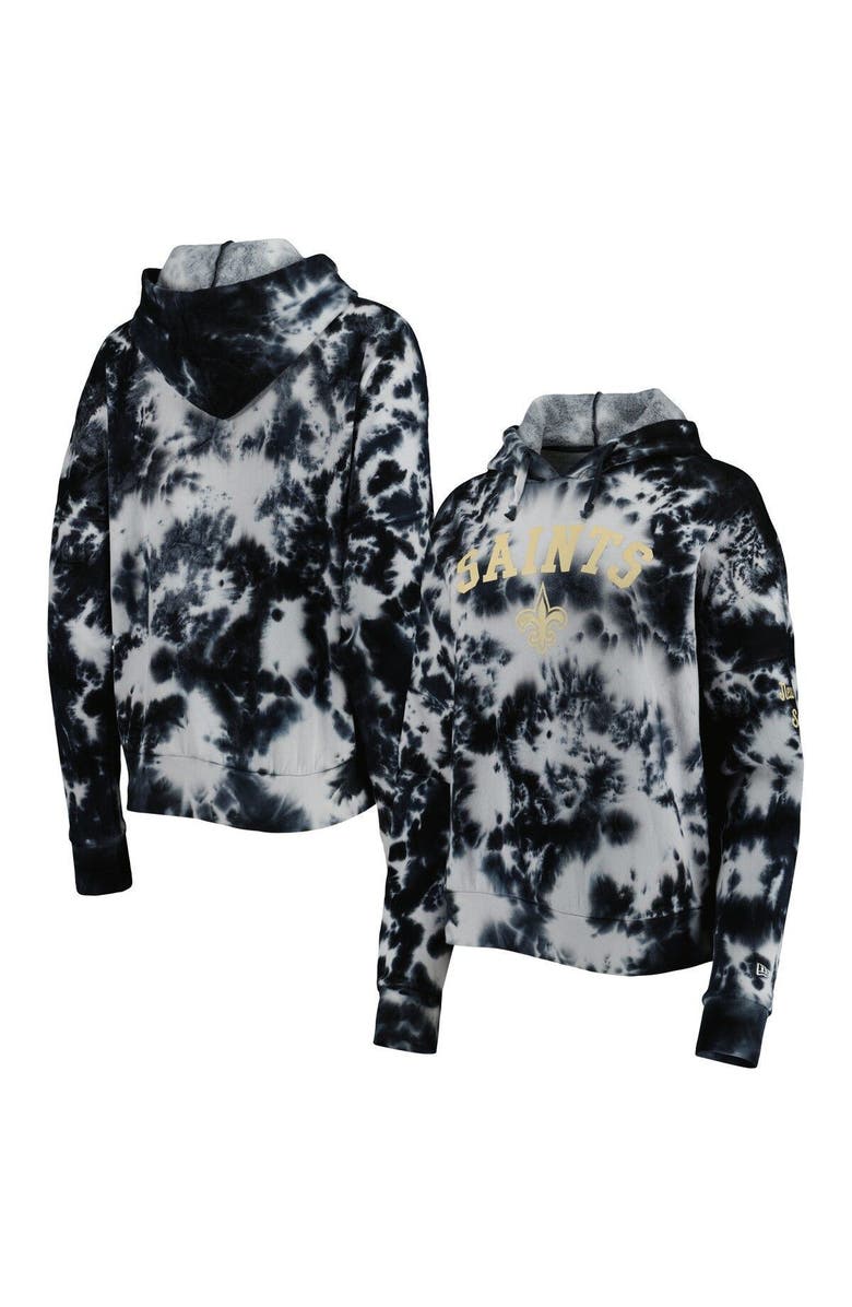 New Era Women's New Era Black New Orleans Saints Cloud Dye Fleece Pullover Hoodie, Alternate, color, Black