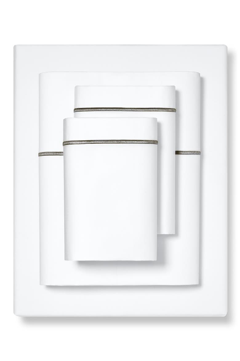 Embroidered 300 Thread Count Organic Cotton Sheet Set, Main, color, WHITE/ STONE