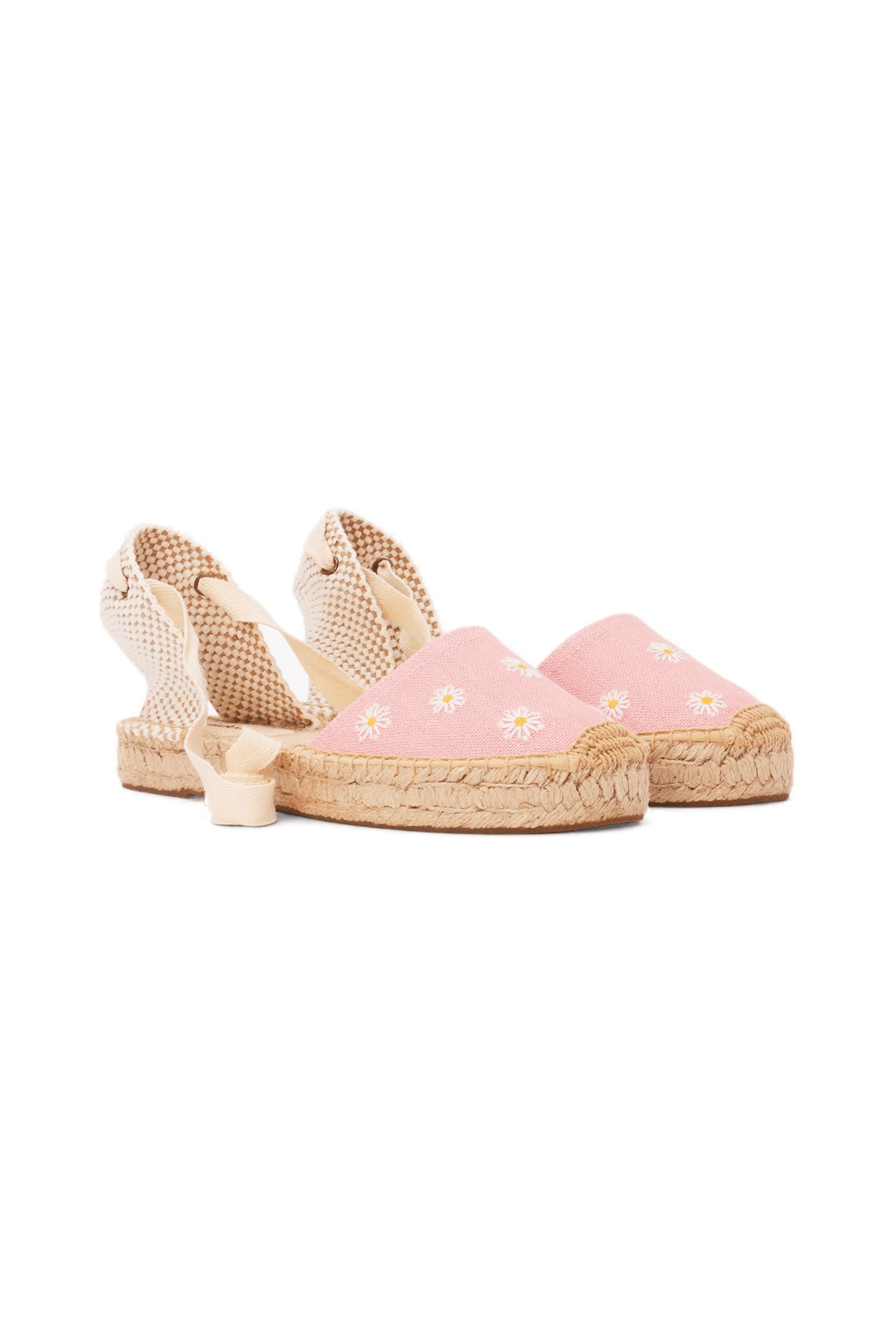 The Lauren Lace Up Embroidery Espadrille, Alternate, color, Daisies - Dusty Rose Pink