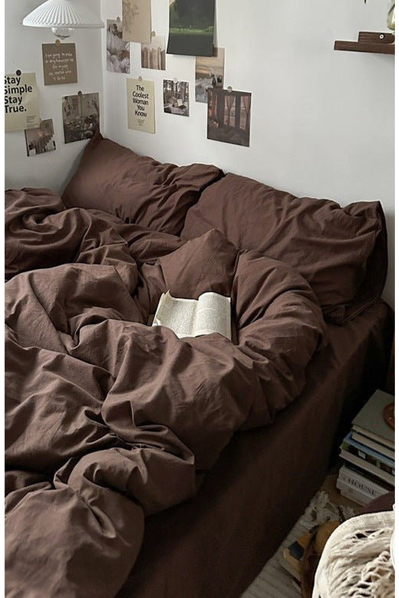Latte Modern Minimalist Bedding Set, Alternate, color, Latte Brown, Flat