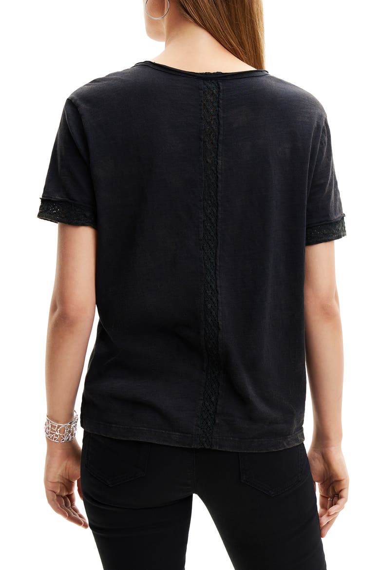 Openwork V-Neck T-Shirt, Alternate, color, BLACK