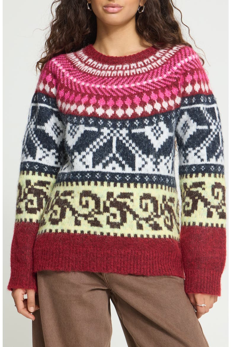 Scandinavian Crewneck Sweater, Main, color, RED MULTICOLOR