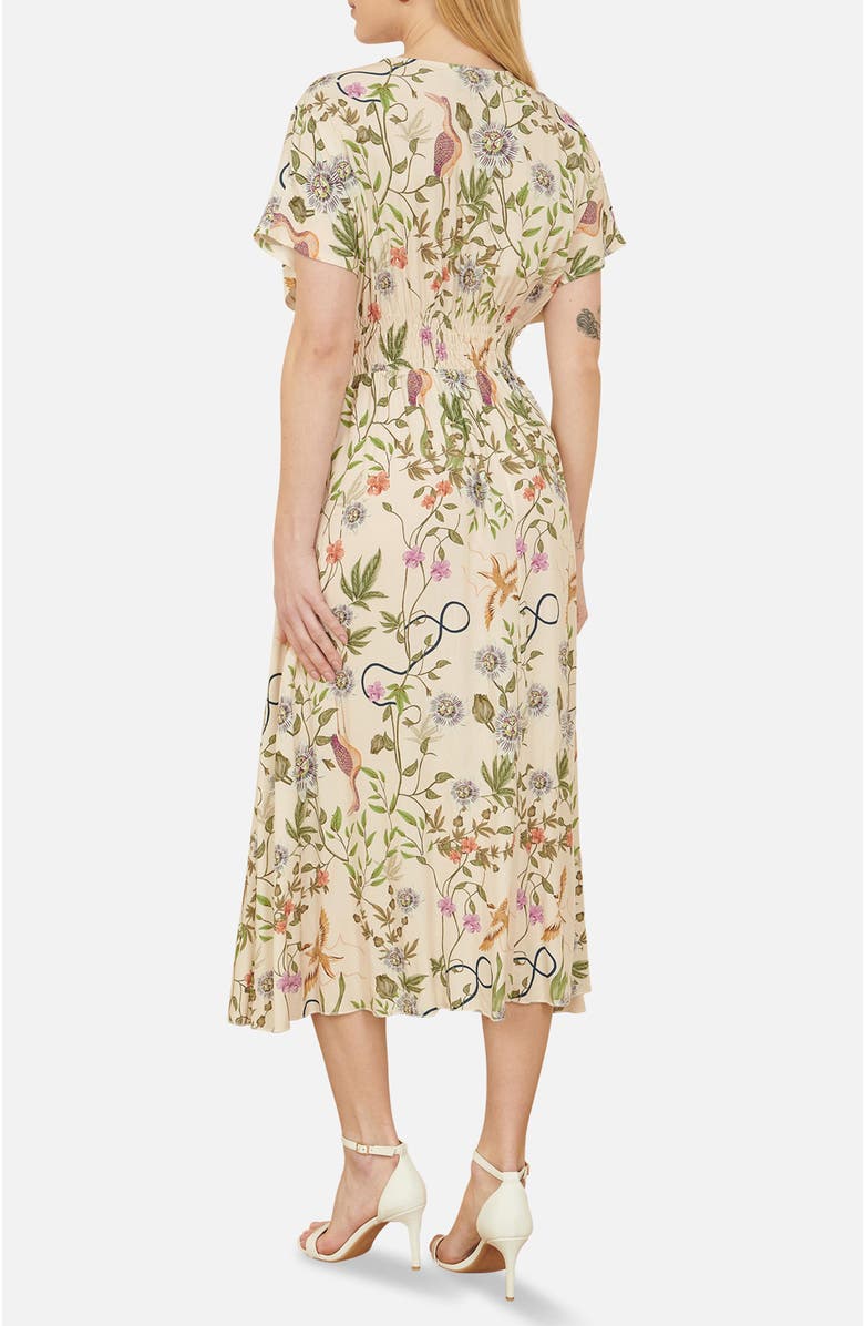 Yumi Short Sleeve V-Neck Ruched Midi Dress, Alternate, color, White