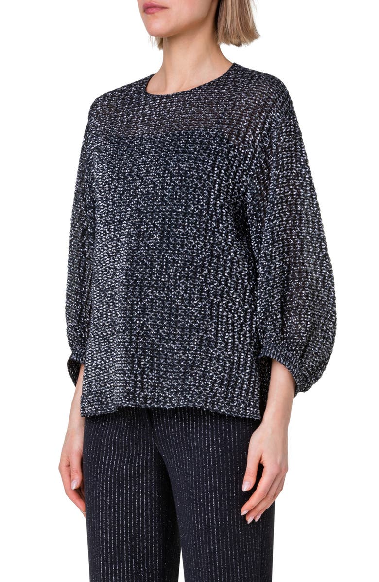 Akris punto Metallic Organza Balloon Sleeve Top, Alternate, color,
