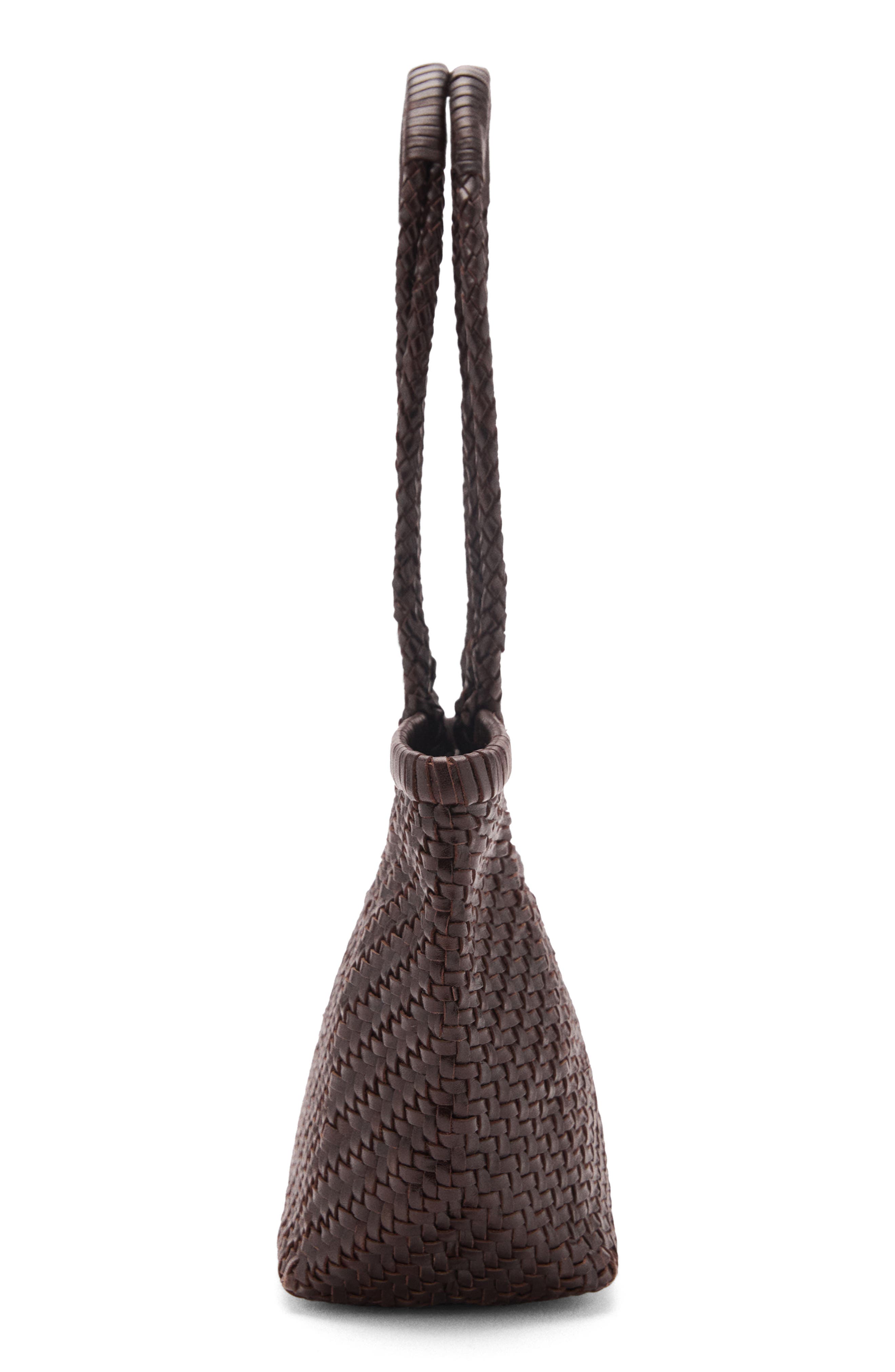 MANGO Braided Leather Shoulder Bag, Alternate, color, Chocolate