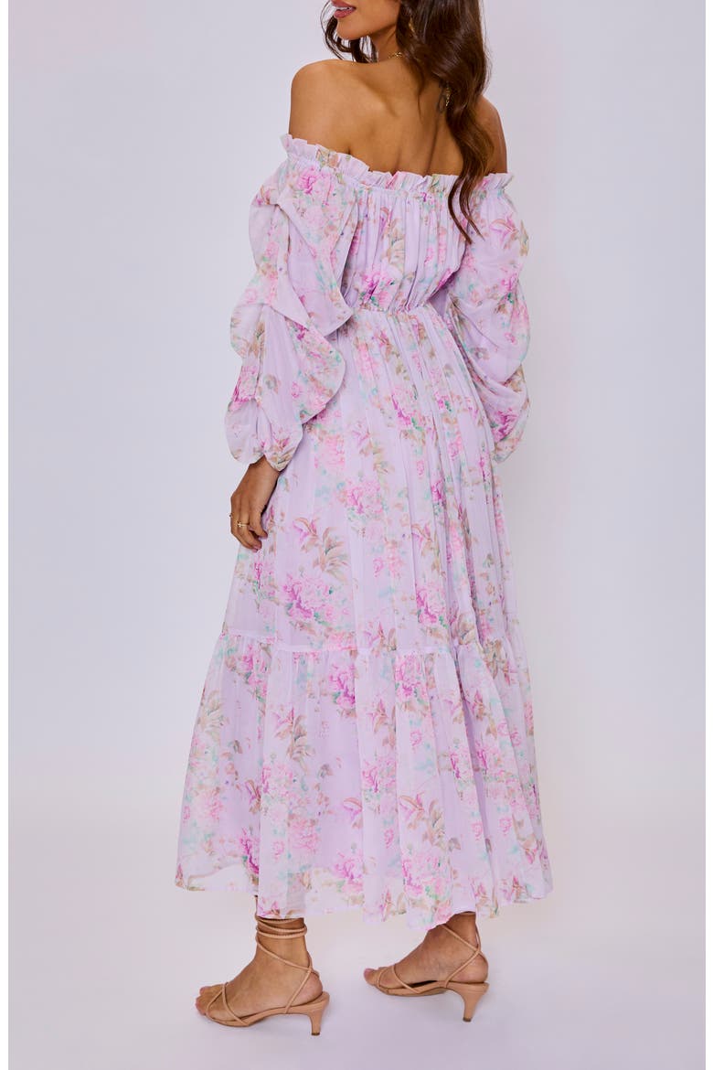Meadow Floral Off the Shoulder Long Sleeve Maxi Dress, Alternate, color, LILAC PINK