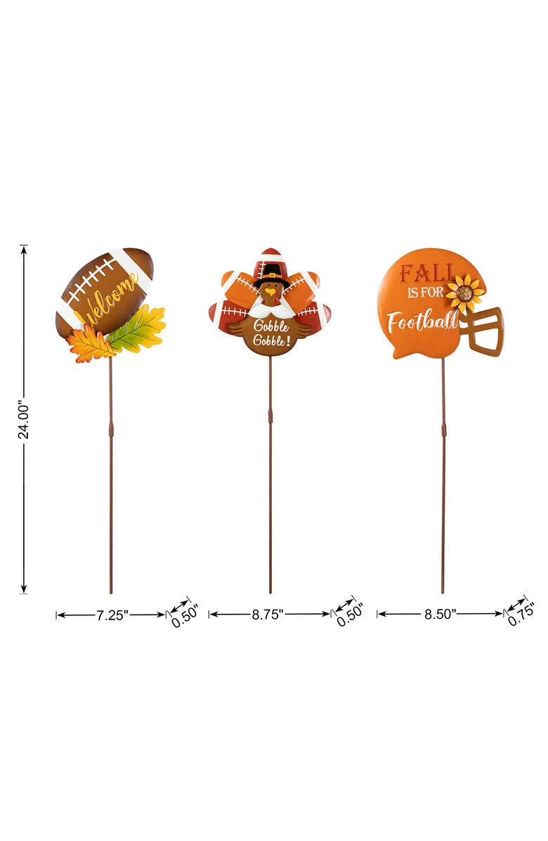 Glitzhome Set of 3 Thanksgiving Metal Football Turkey Yard Stake, Alternate, color, 