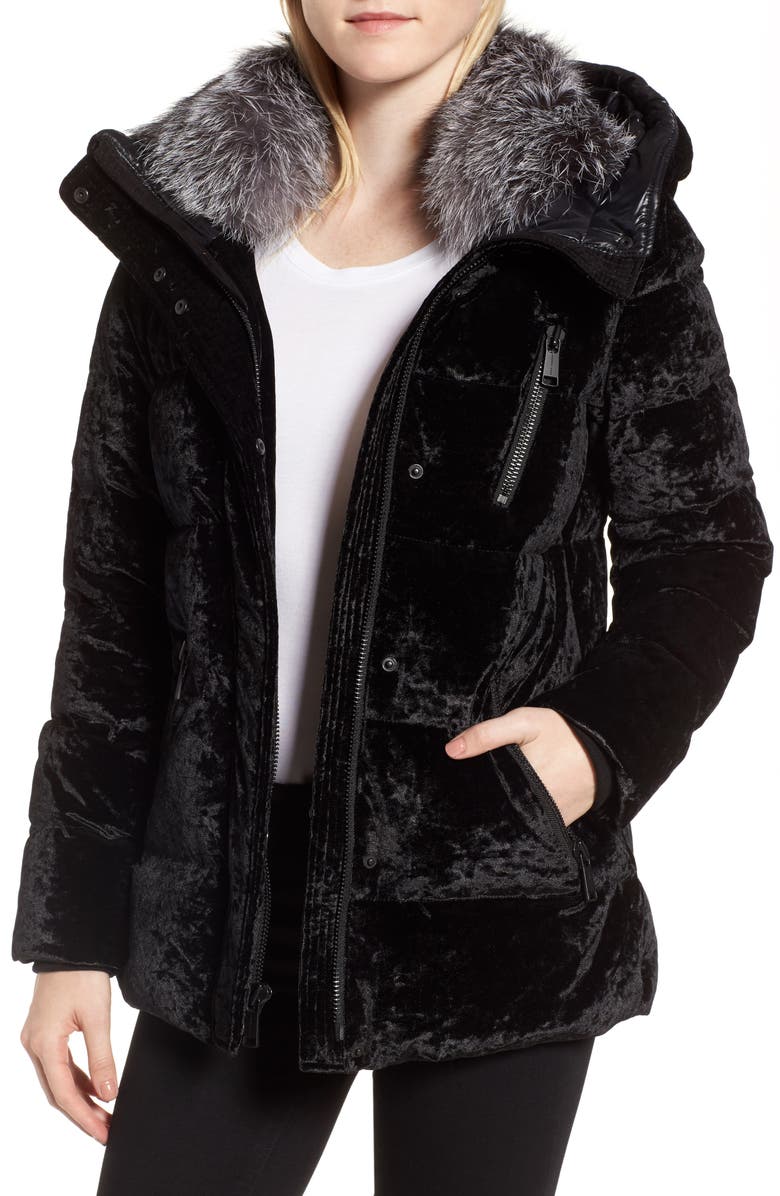 Andrew Marc Hooded Down Jacket with Genuine Fox Fur Trim, Main, color, 