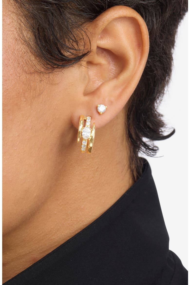She's On Point Lasso Huggie Earrings, Alternate, color, GOLD-WHITE