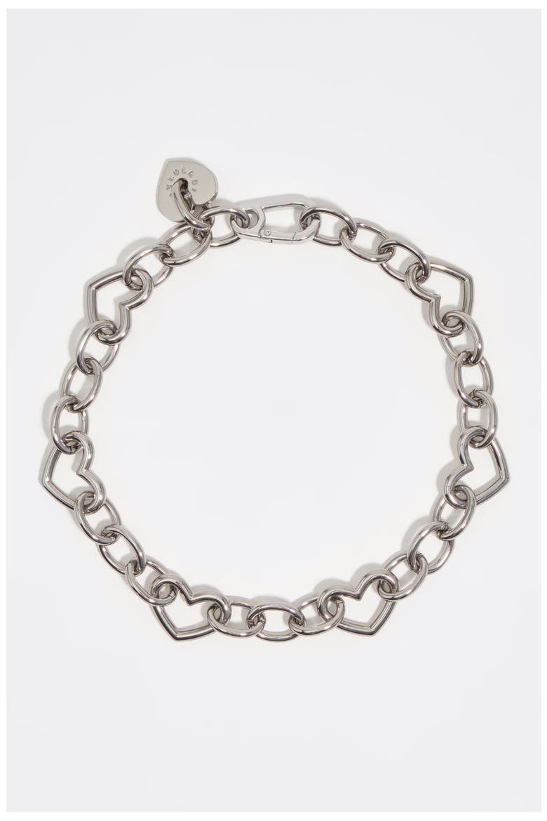 Heart Logo Metal Chain Necklace, Main, color, DARK SILVER