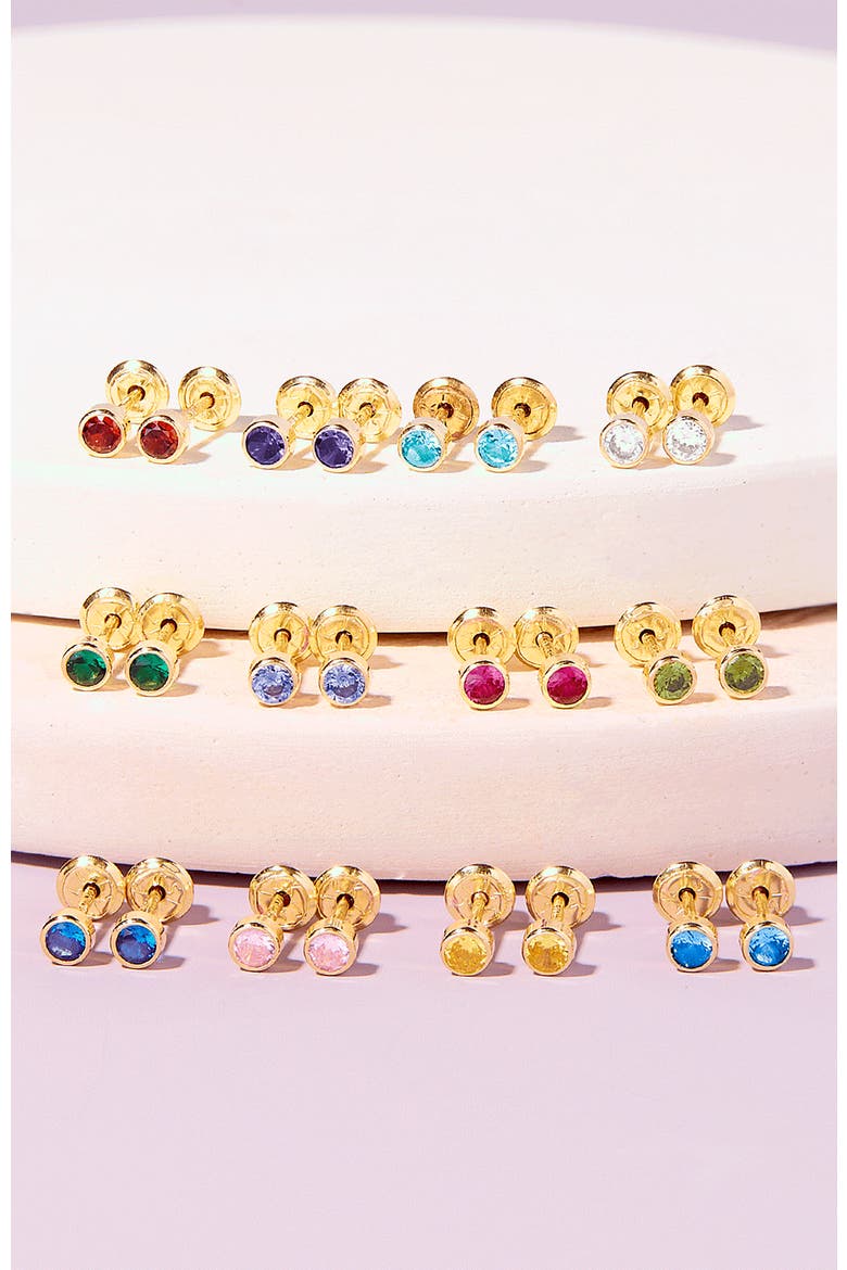 14k Tiny Cubic Zirconia Birthstone Earrings, Alternate, color, February