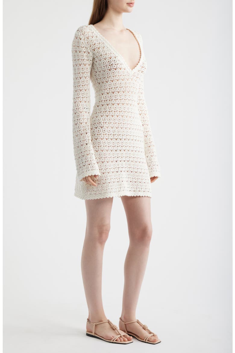 Vespa Long Sleeve Cotton Crochet Minidress, Alternate, color, COCONUT BREEZE