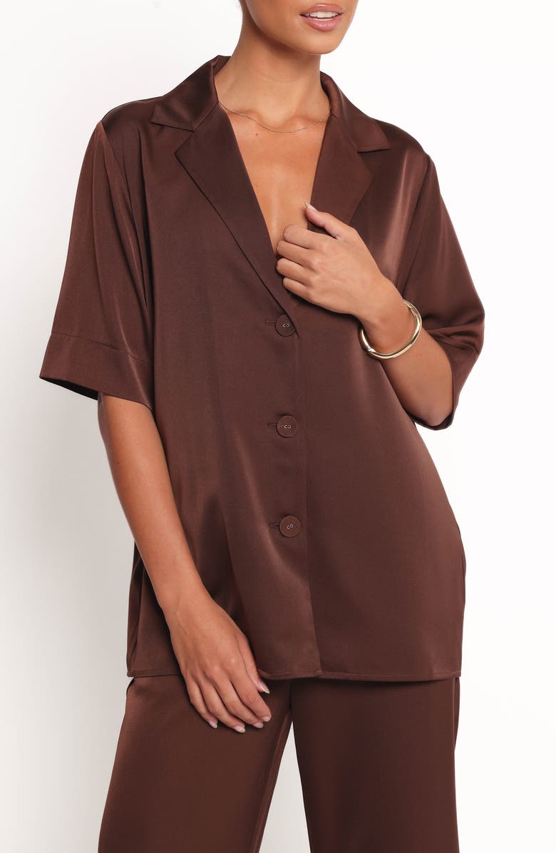 Petal & Pup Arryn Short Sleeve Button-Up Shirt, Main, color, Chocolate Brown