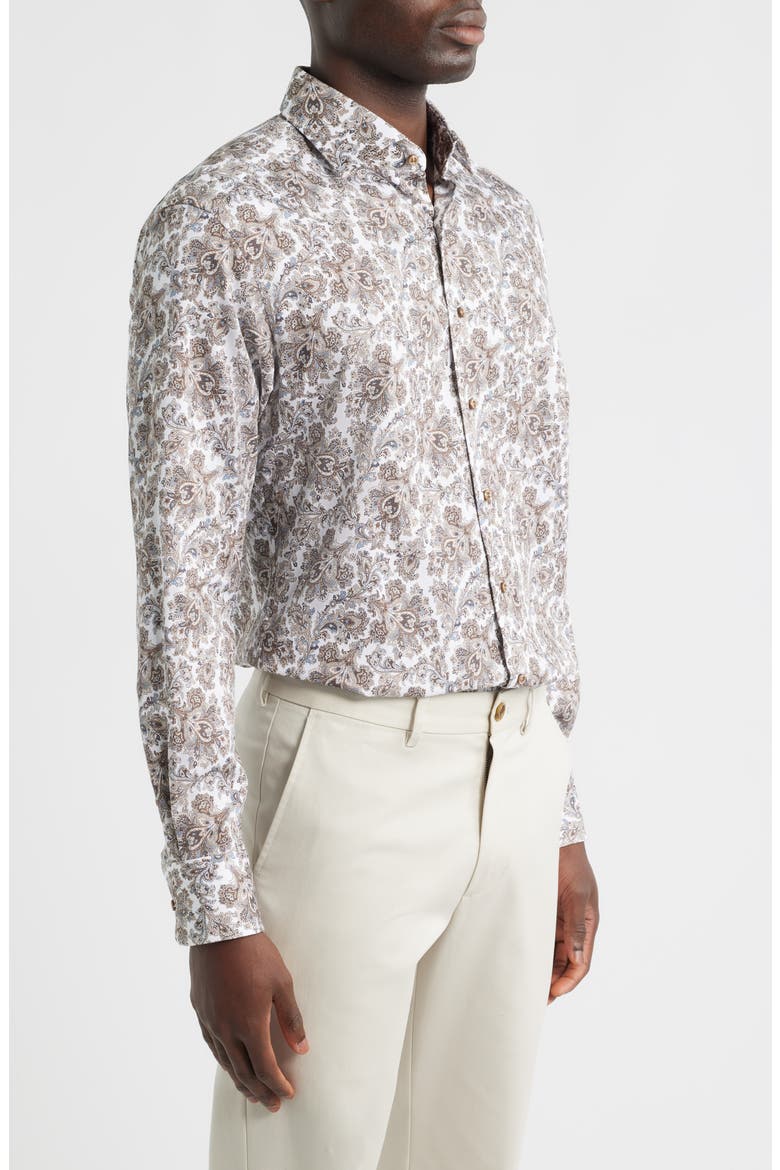 Modern Fit Paisley Non-Iron Cotton Dobby Dress Shirt, Alternate, color, LIGHT BROWN