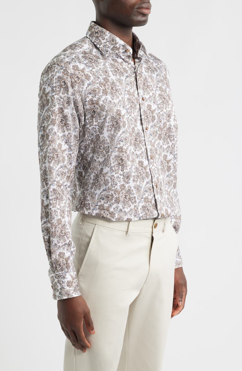 1863 by Eterna Modern Fit Paisley Non-Iron Cotton Dobby Dress Shirt, Alternate, color, Light Brown