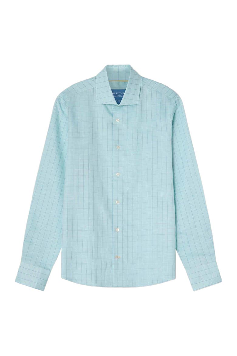 Reynolds Blue Windowpane Cotton Linen Blend Shirt in Contemporary fit, Alternate, color, Green